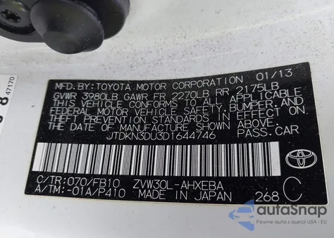 2013 Toyota Prius Two из США, поврежденный, VIN JTDKN3DU3D1644746